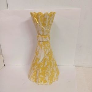 Vintage Handmade Vase Ruffled Drip Glaze Ceramic Wrapped Dress Pattern 8"